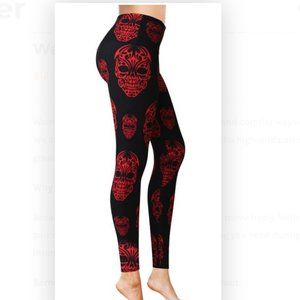 Comfy Red Skull Tummy Control Leggings